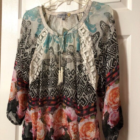 NWT!! Figueroa & Flower Blouse Size Large Beautiful Floral Pattern - Picture 2 of 7